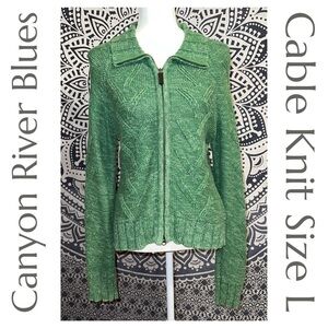 Canyon River Blues - Vintage - Cable Knit - Zip Up Sweater - Size Large